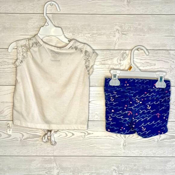 Girls’ French Toast white shirt/Jumping Beans blue beach shorts Size 2T - Picture 2 of 6